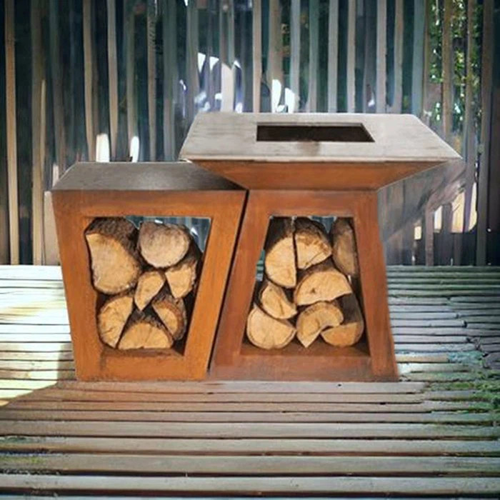 Modern Metal Garden Corten Steel Wood Burning Barbecue Grills Outdoor With Grid