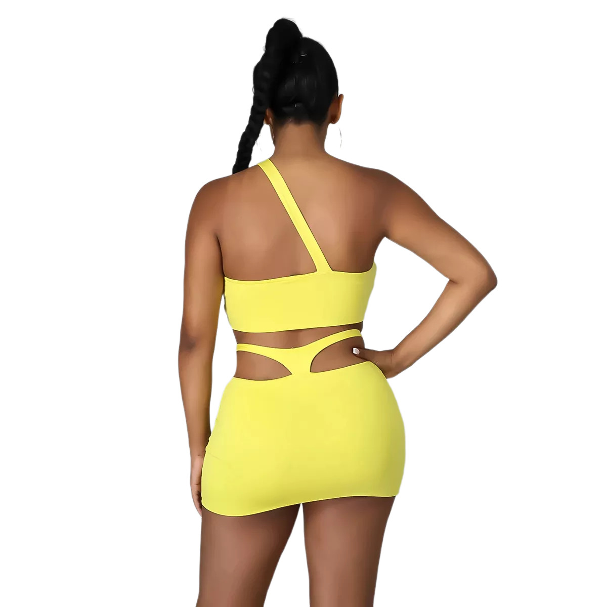 Tee Dress Bikini Top With Irregular Waist Hollowout Solid Color Set 2 Pieces