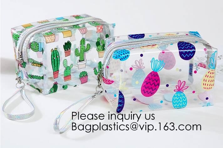 Clear Zipper Pouch with Strap Makeup Bag PVC Cosmetic Pouch,Printing Clear k Cosmetic PVC Pouch, bagease, bagplast