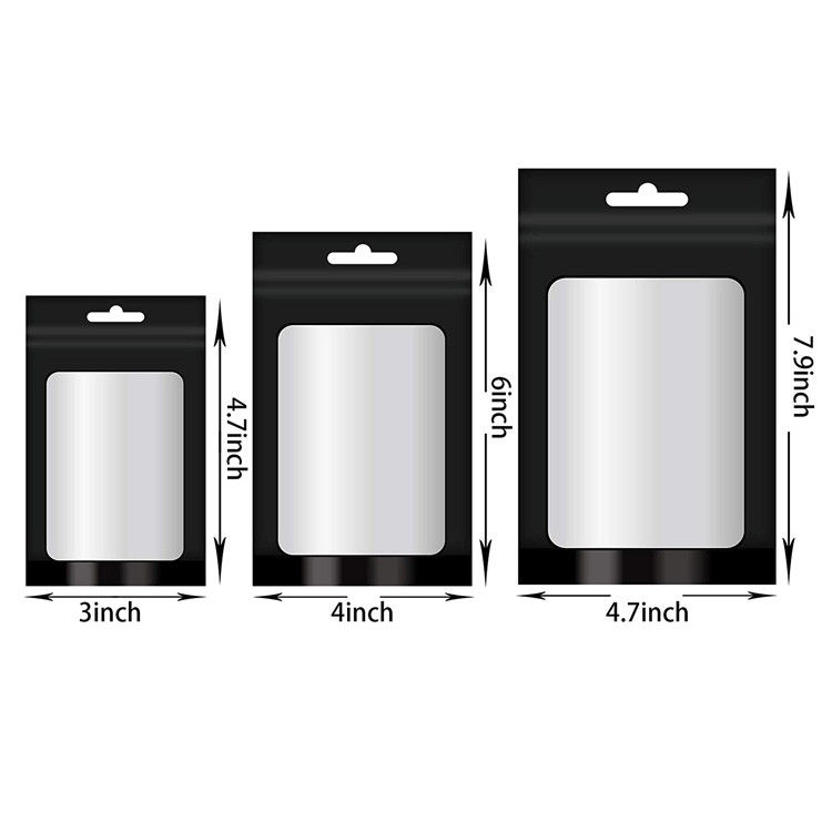 Resealable Smell Proof Candy Black Mylar k Bags With Front Window For Food Storage Coffee Beans, Jewelry Packaging