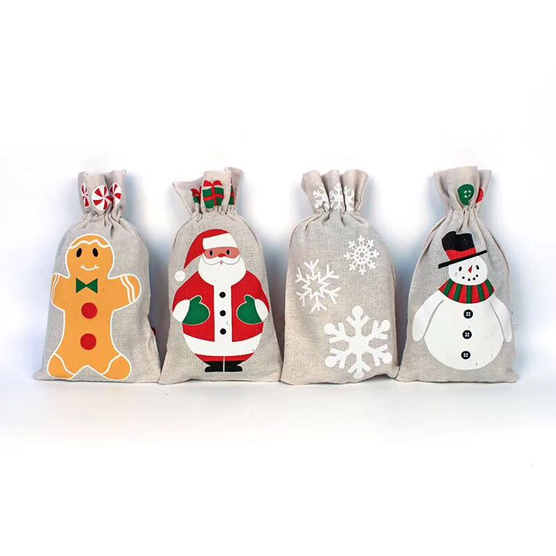 Christmas Burlap Jute Drawstring Bag Backpack Candy Pouch Bags OEM