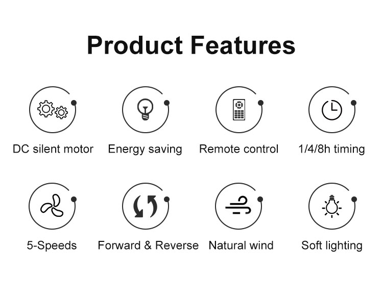 52 Inch DC Motor Energy-Saving Luxury White LED Light Ceiling Fan with Light 5 Speed