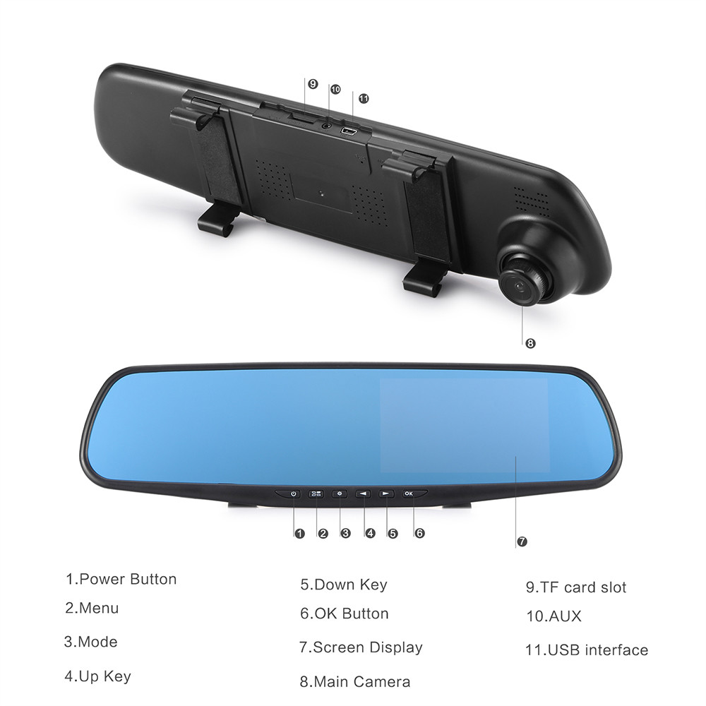 OEM Dual Cameras 2 Channel Blackbox DVR Dash Cam Rearview Mirror Full HD1080p