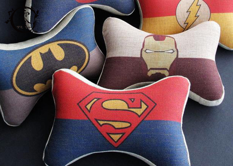 Marvel Heros Polyester Car Neck Pillows , Zipper Silk Cotton Dog Bone Cushion