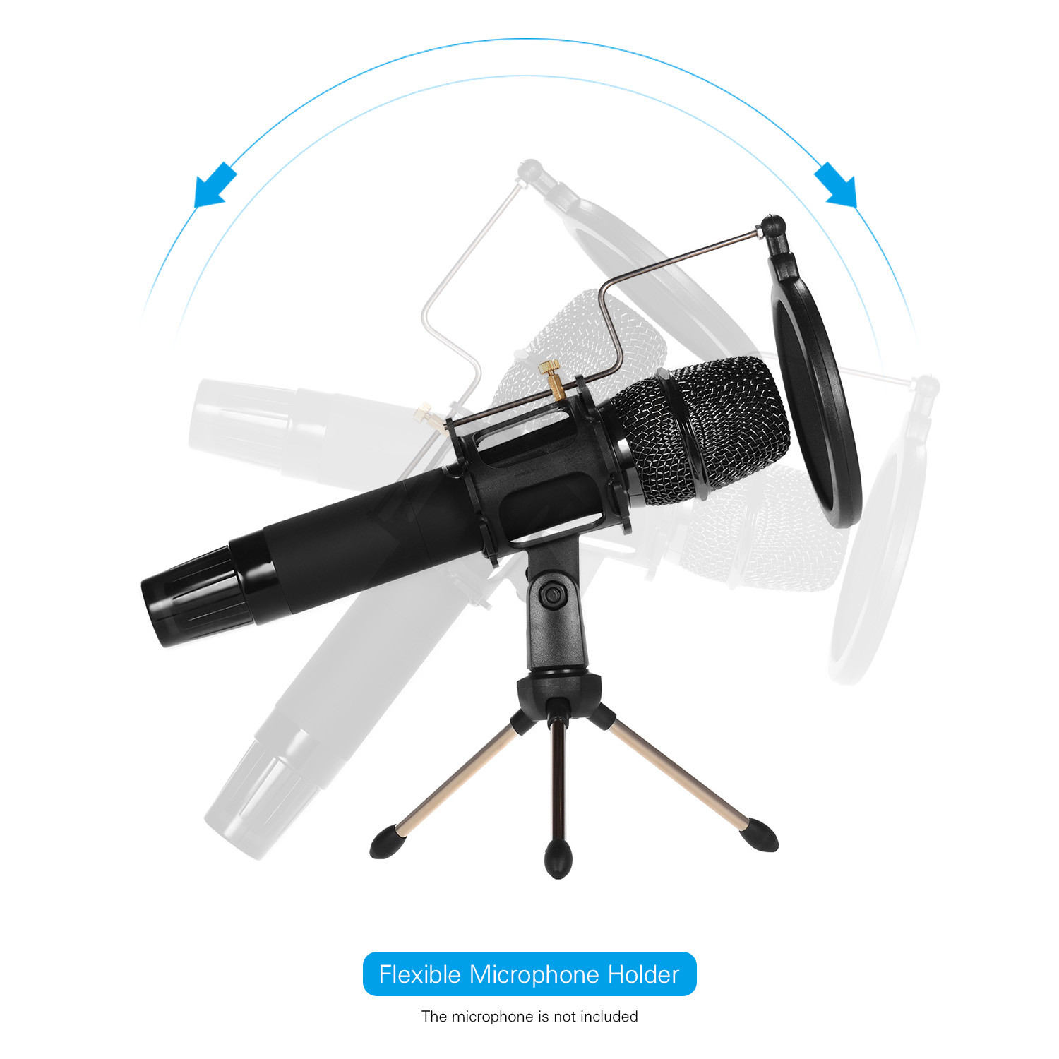 3 Leg 9cm Adjustable Desktop Microphone Stand , Studio Mic Stand And Pop Filter