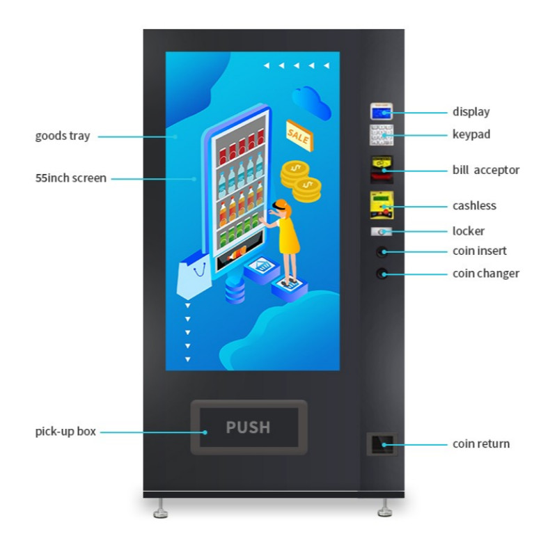 55 Inch Touch Screen Digital Vending Machine For Snack And Drink