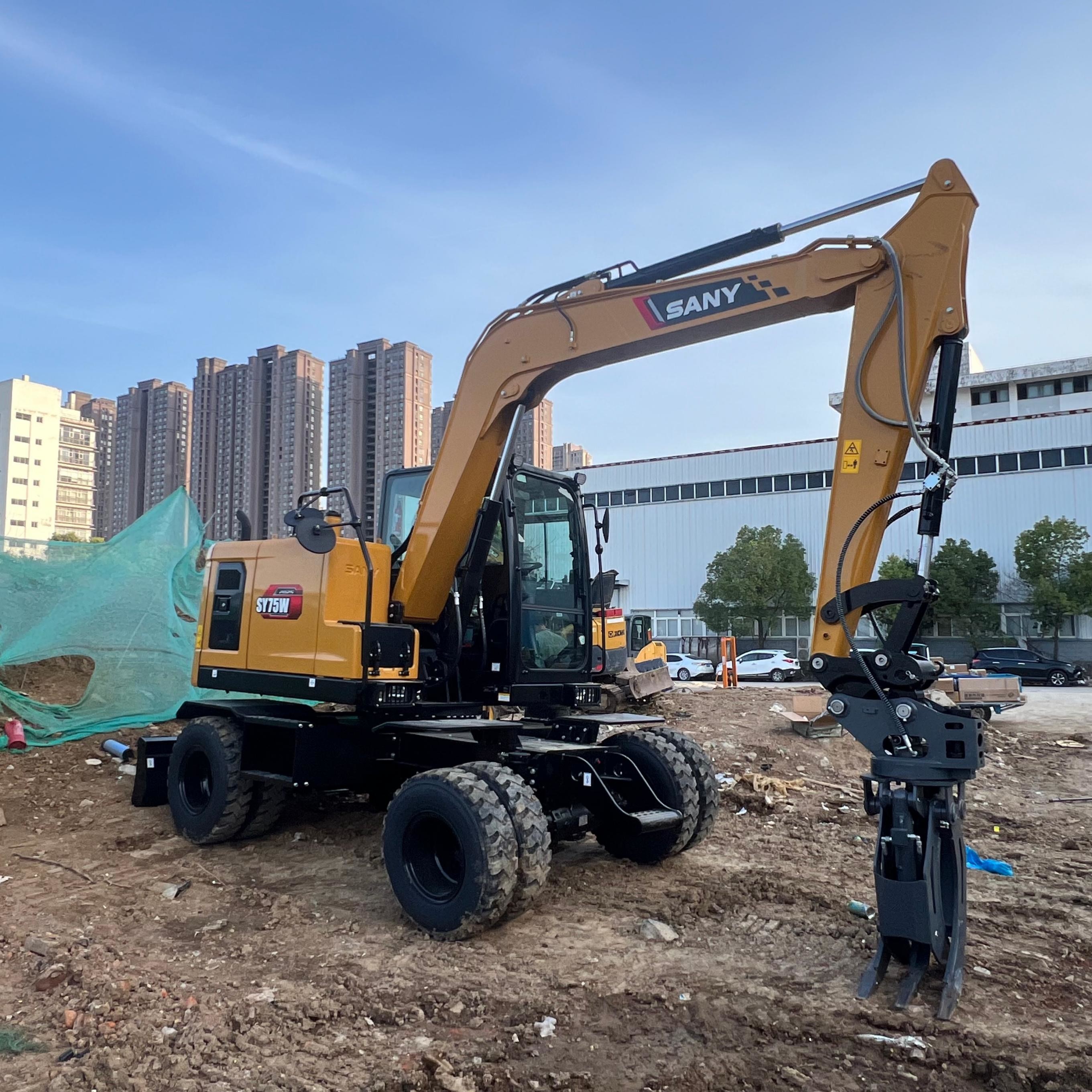 New Arrival Used SANY SY75W Wheel Type 7 Ton Secondhand Hydraulic Mini Wheel Excavator
