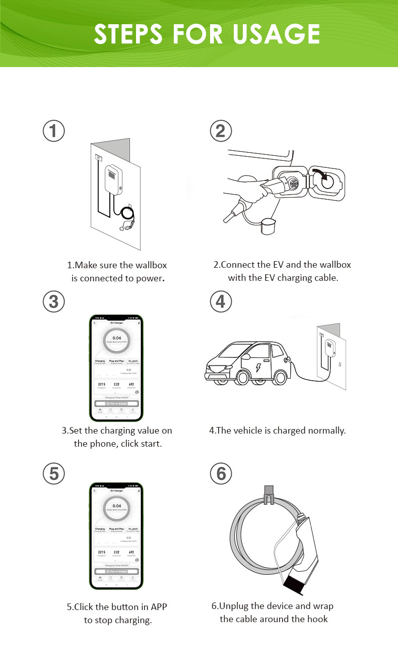 Electric Car Wall Box AC EV Charger 11kw 5m Wire 3phase 380v 16A With APP OEM ODM