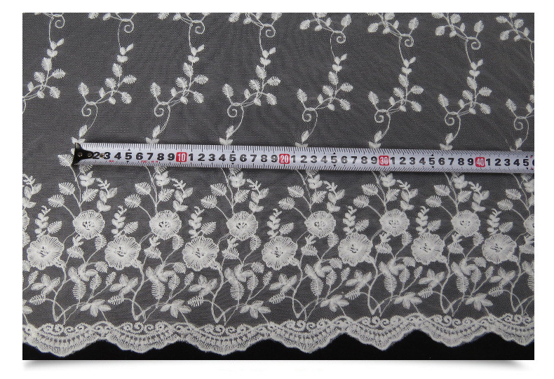 Ivory Mesh Based Embroidery Lace Fabric for Wedding Bridal Dress