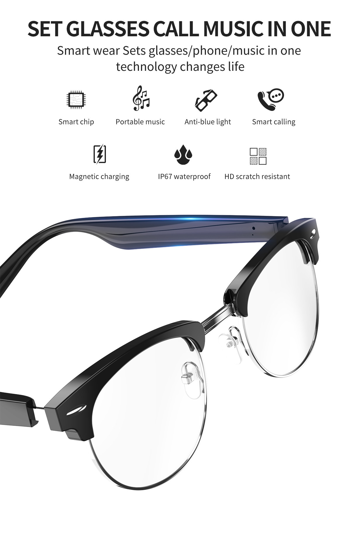 High End Smart Sunglasses Wireless Bluetooth 5.0 Hands-Free Calling Music Audio TWS Google Voice Control Polarized sungl