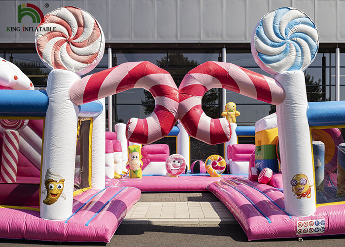 Commercial Plato PVC 10m Pink Candyland Inflatable Amusement Park With Slide