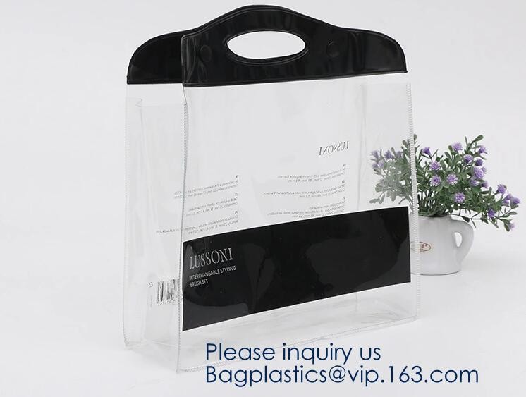 Waterproof All Over Printing PVC Coating Tote Shoulder Fabric Shopping Bag With Gusset And Lining,Jelly Clear Plastic PV