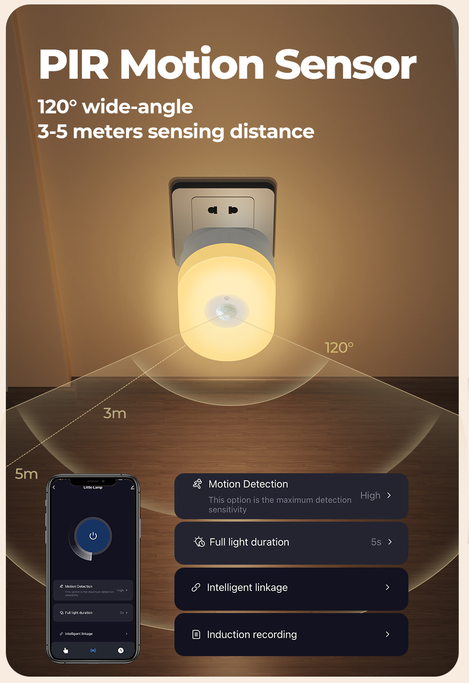 Oval Tuya Pir Sensor Night Light Bathroom Motion Sensor Night Light