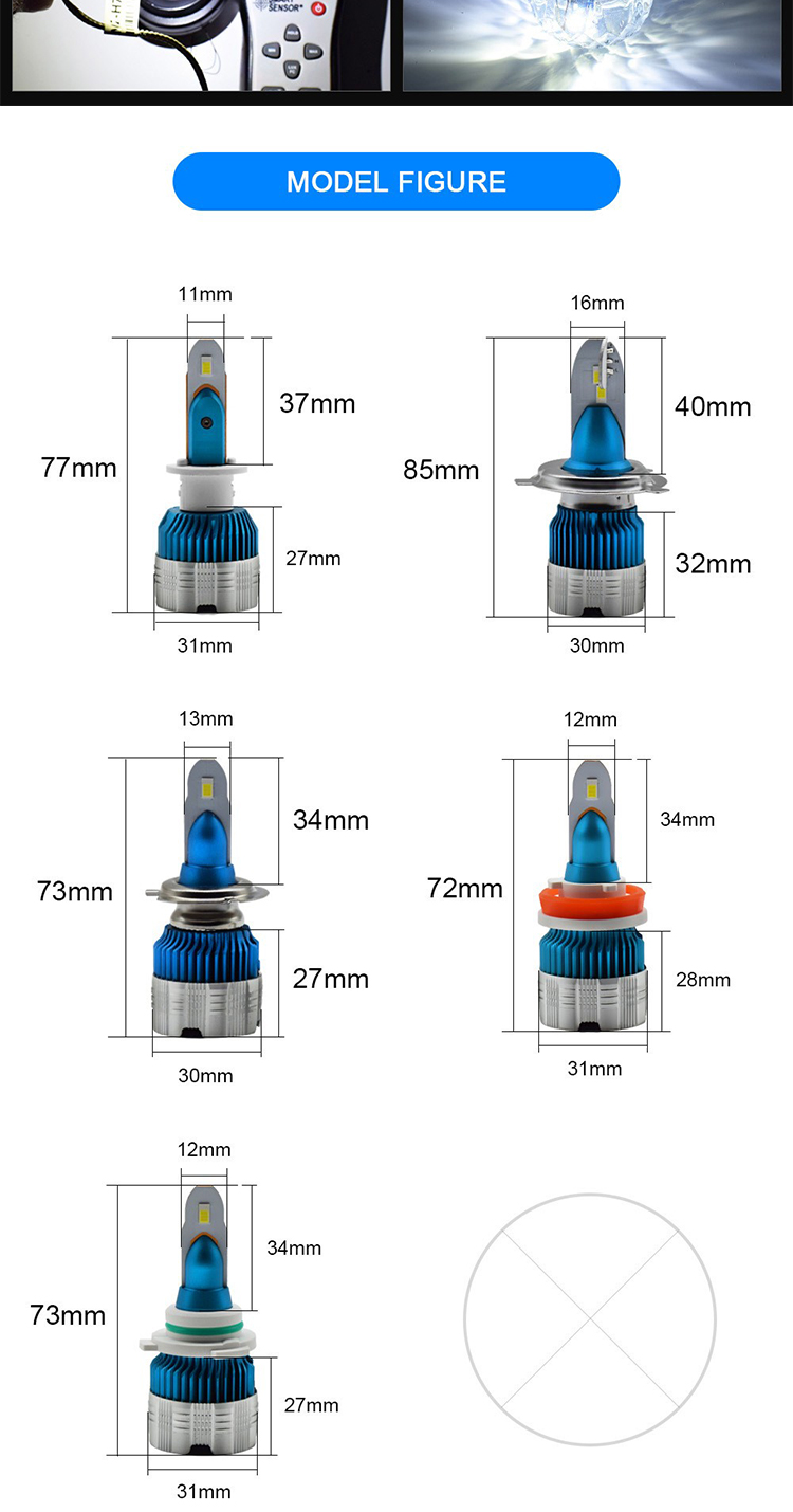 H1 H3 H4 H7 H8 H11 9005 9006 LED Car Headlight Bulbs MI2 White light