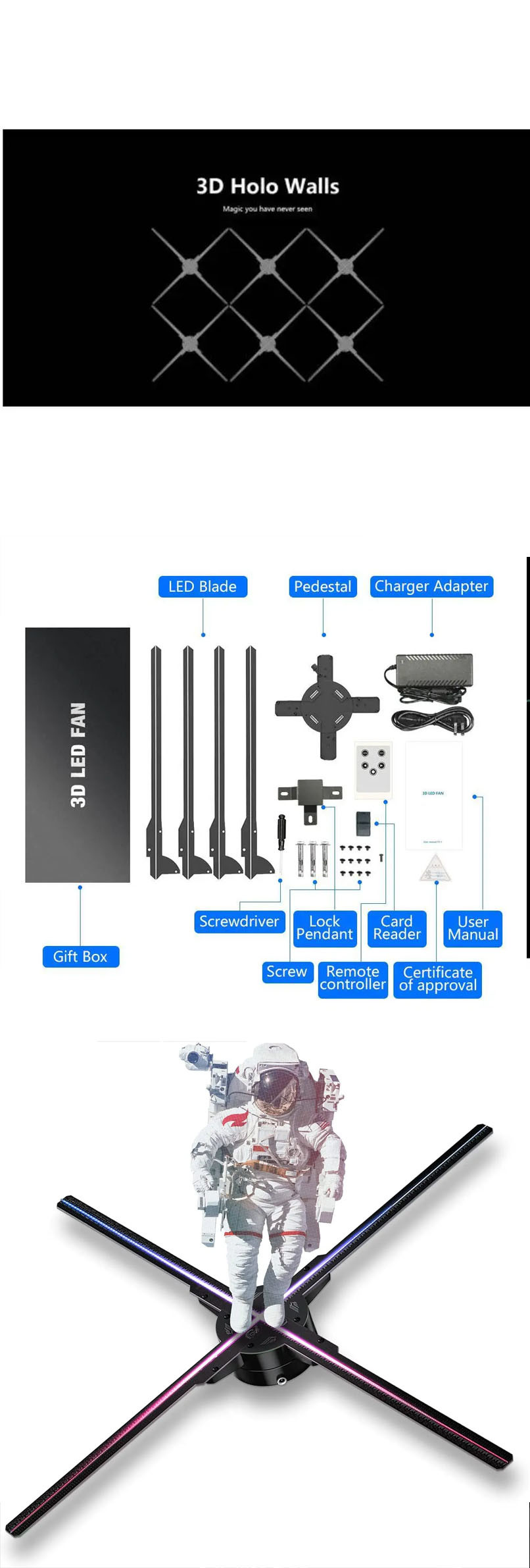 Higt Quality 3D Projector Holographic Fan Propeller Led Display