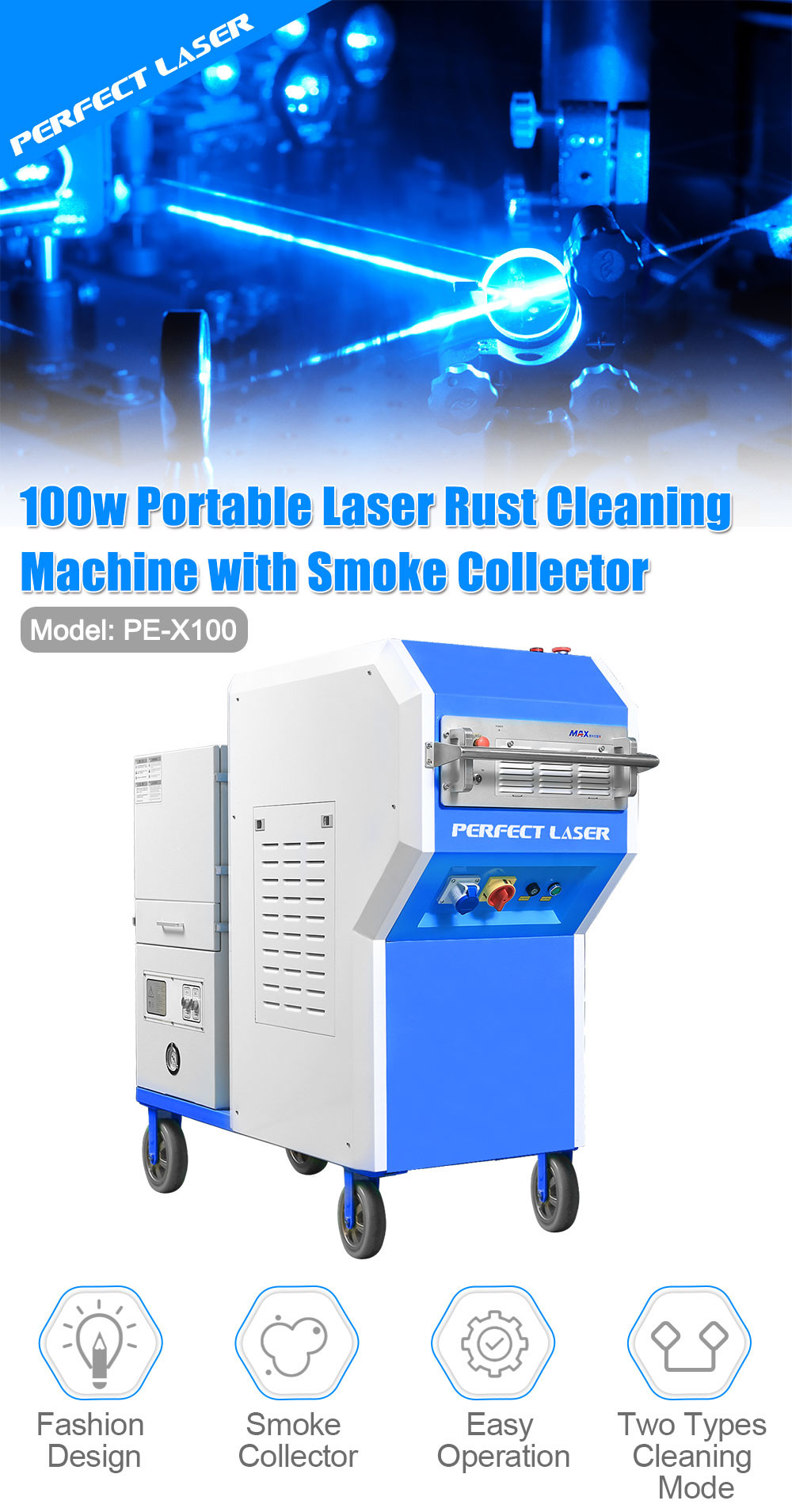 100w 200w 500w Industrial Rust Remover Machine Metal Cleaning With 9.6 Inch LCD Control Screen