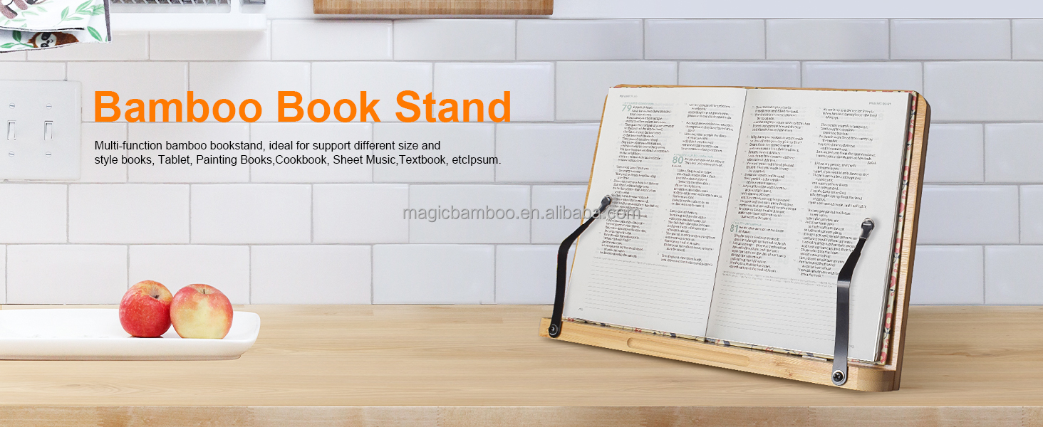 Rectangle Shaped Natural Bamboo Book Stand Tablet Holder with Retro Hollow Appearance