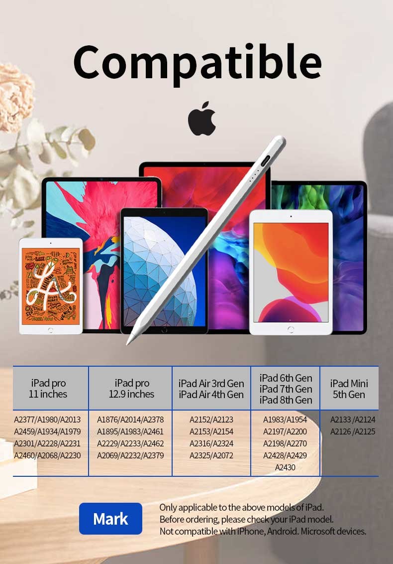 Palm Rejection Magnetic Stylus Pen 1.45mm Tip Wireless Charging 1.5 Hours