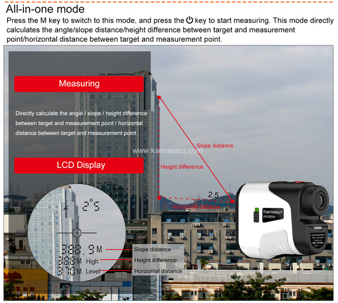 kaemeasu Laser Rangefinder Distance Measuring 6.5X Magnification Hunting Range Finder Telescope D1000