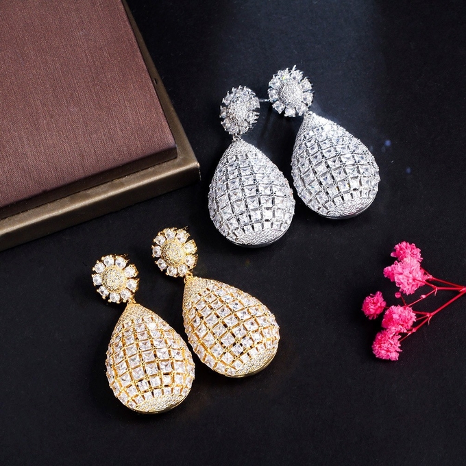 Fashion europe style women zircon earrings colorful cz stone Waterdrop earrings for lady trendy jewelry for wedding