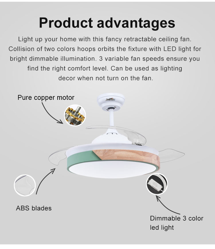 Color Temperature Options 42 Inch Ceiling Fan with Hidden Blades and Remote Control