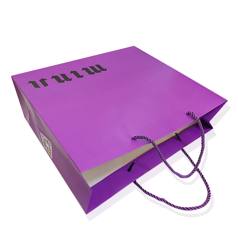 Exhibition Purple Grey Cardboard CCNB Gift Bags With Handles Spot UV
