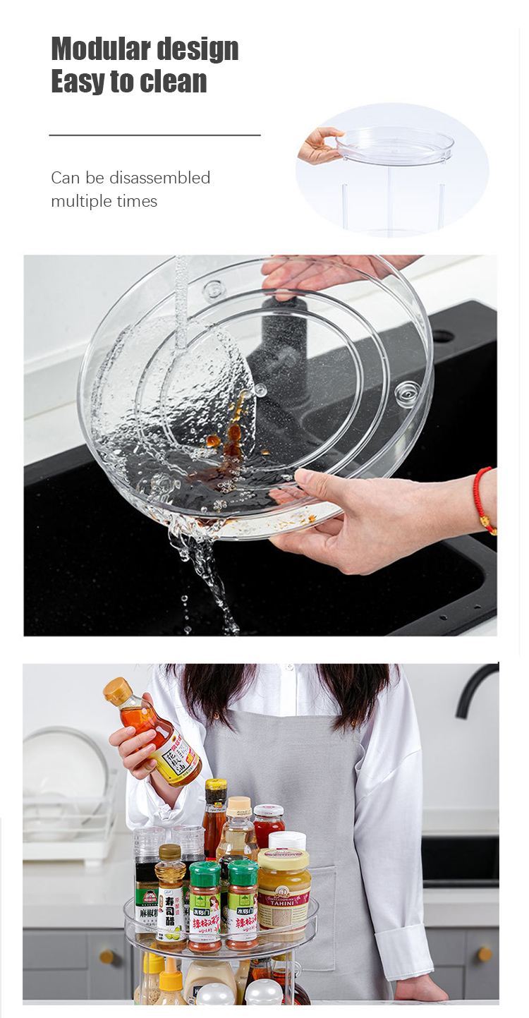 Dia 27cm Rotatable Double Layer Spice Rack Plastic Kitchen Organizer