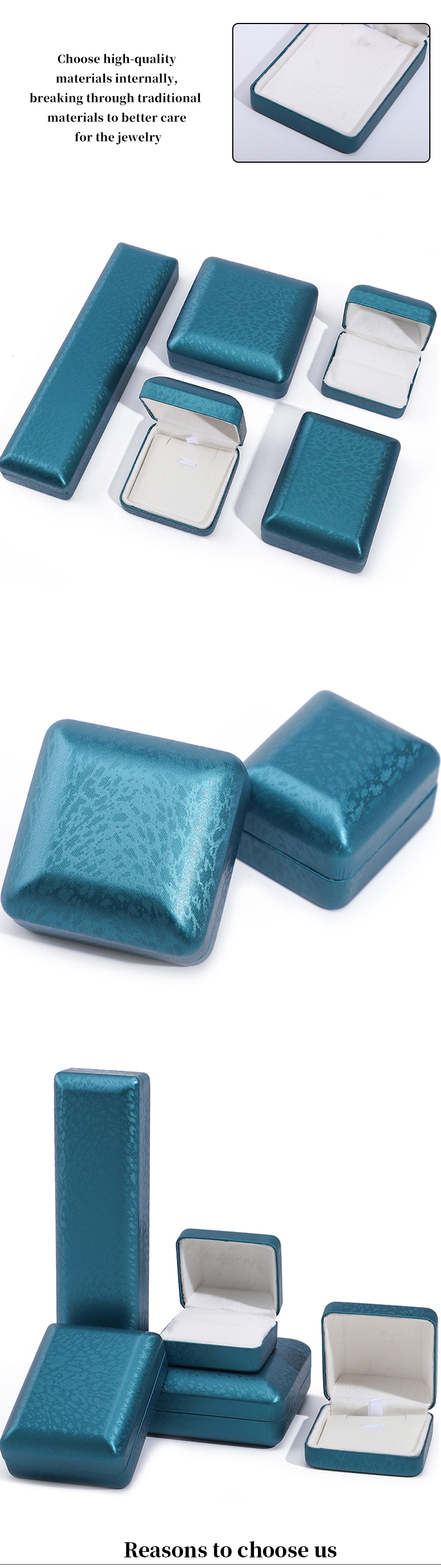 Peacock Blue Snow Grain PU Leather Jewelry Box , Luxury Jewelry Set Gift Box OEM