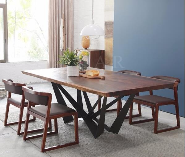 European Simple Furniture 6 Chairs Set Rectangular Dining Table Solid Wood