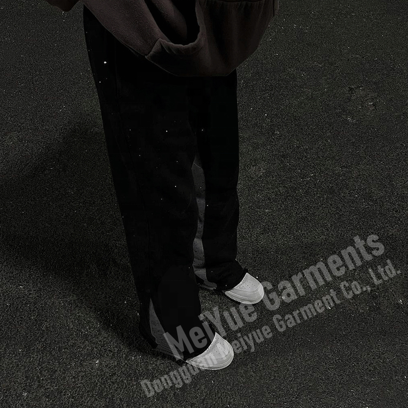 Custom Rhinestone Print Mens Joggers Wide Leg Flare Baggy Acid Wash Stacked Sweatpants Men Casual Sweat Pants Trousers for Men
