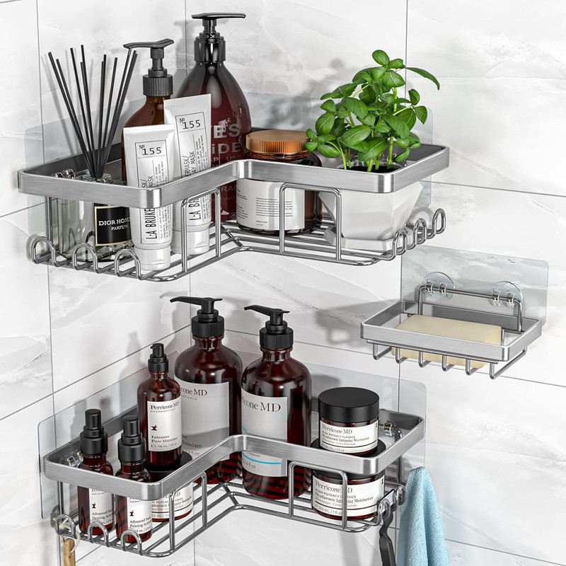 Anti-rust Hanging Large Capacity Stainless Steel Shower Caddy with Adhesive for Corner Space