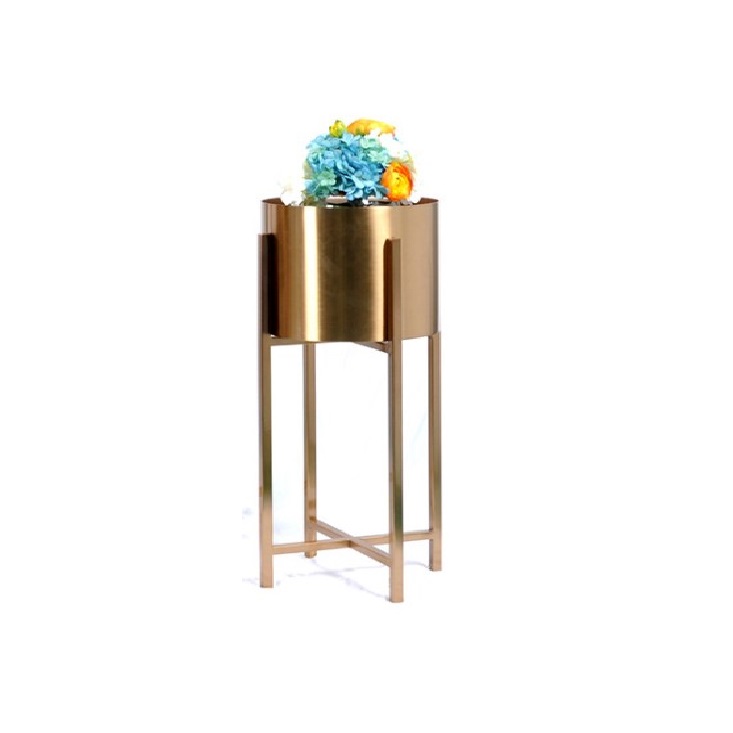 Outdoor indoor metal planter stand with planter pot