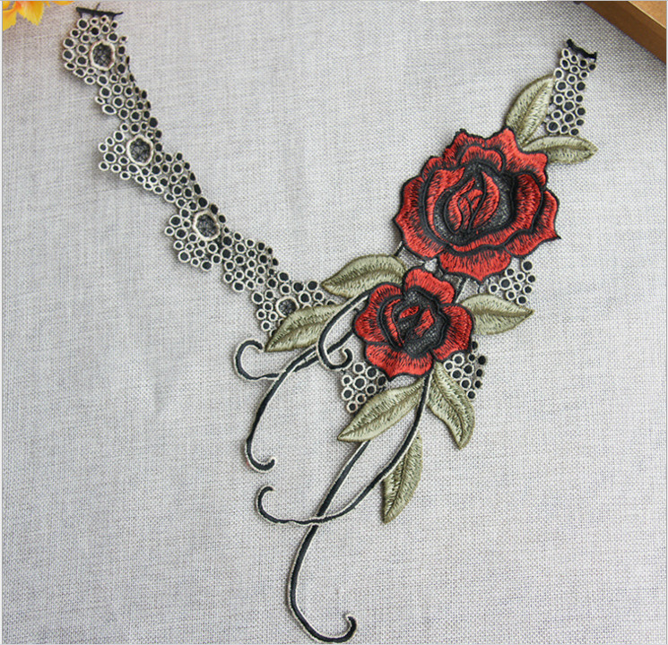 100%Polyester Embroidery Pajams Collar Lace Mesh Based Necklace Decoration