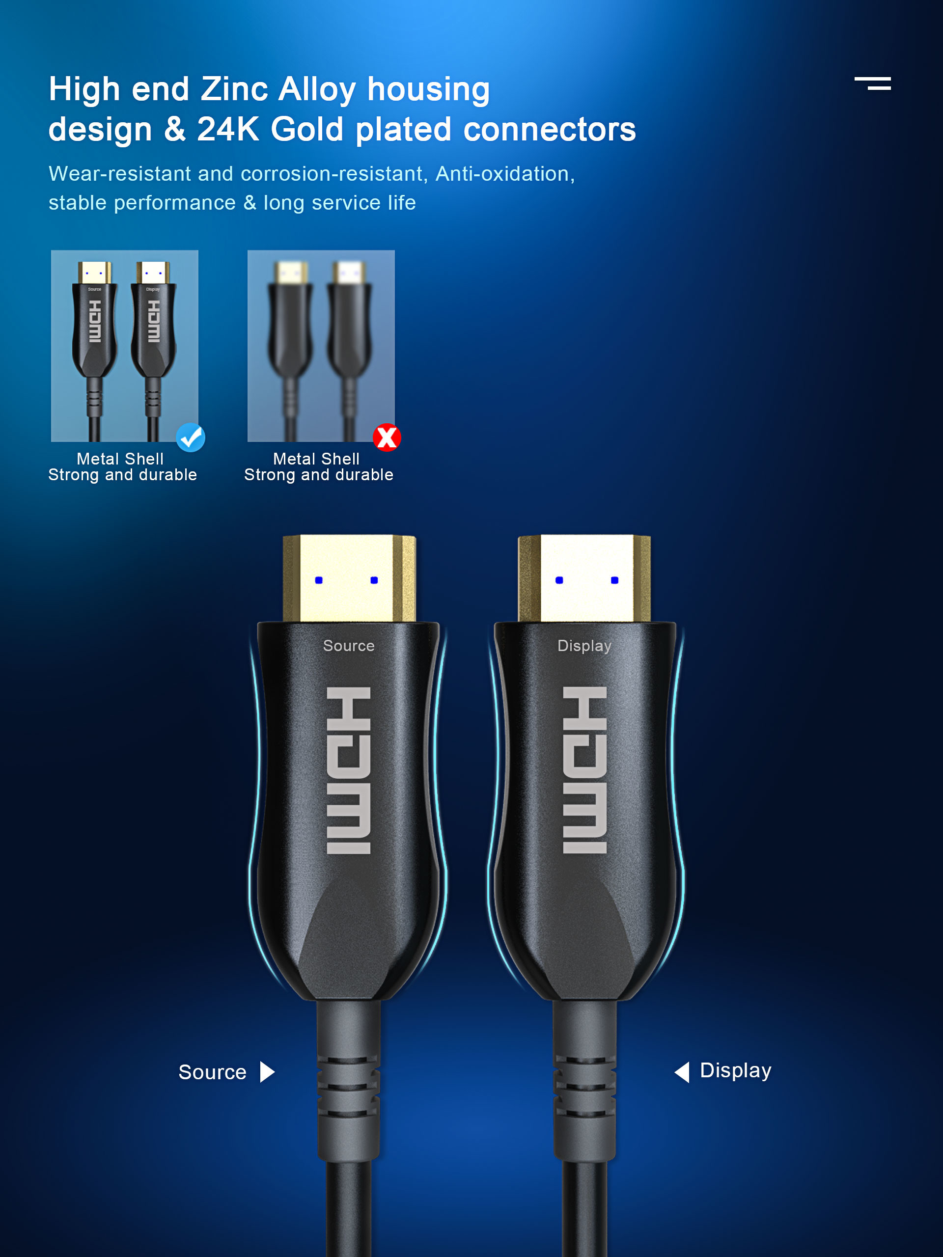 AOC 4K@60HZ HDMI Fiber Optical HDMI Cable HDR ARC HDCP2.2 4K 50ft 60Hz