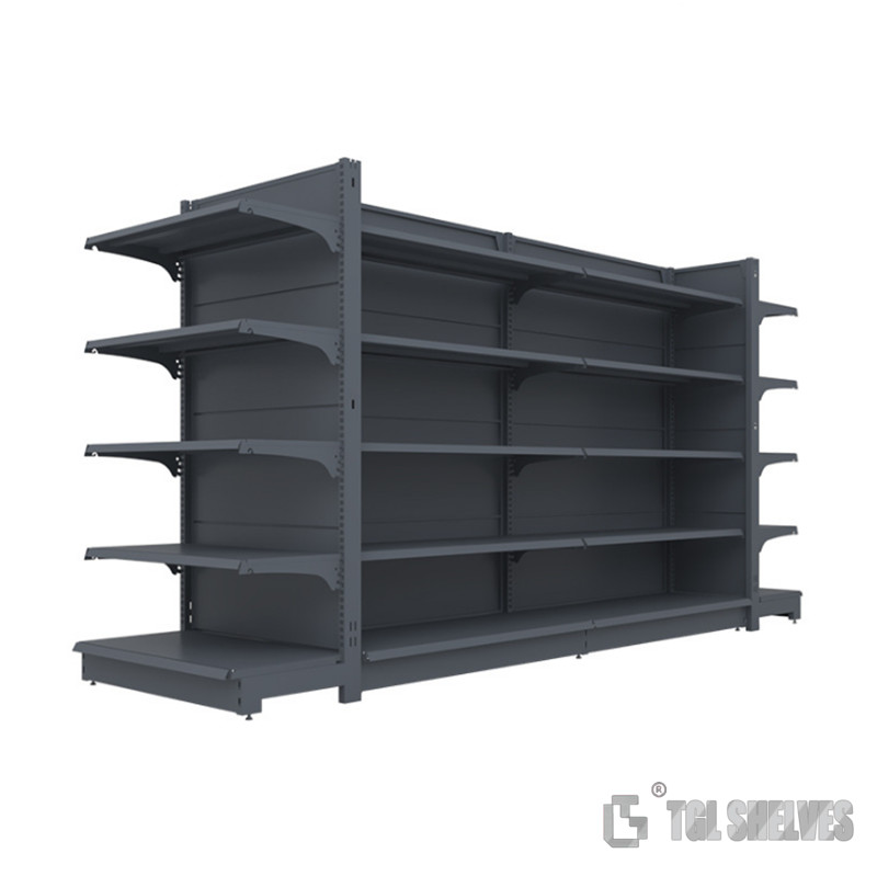 Metal Gondola Shelf Rack Powder Coating Grocery Shelving Display