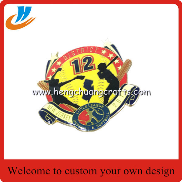 Custom design baseball badge soft enamle with epoxy baseball lapel pin