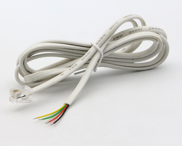 OEM 1m White Black RJ9 RJ11 Male 4p4c to Stripped Wire Open Cable