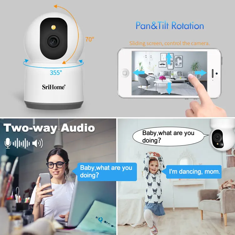 SriHome 4MP Lens 4mm SDcard Alarm WIFI Full Night Vision TFcard Palyback IP CCTV Baby Pet Security Camera
