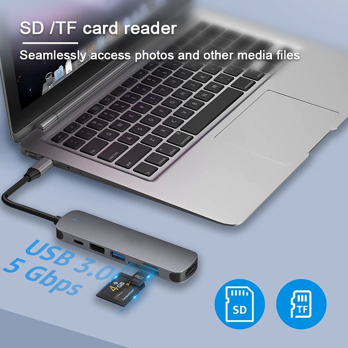USB C Hub HDMI Adapter 5Gbps With MicroSD TF Card Reader
