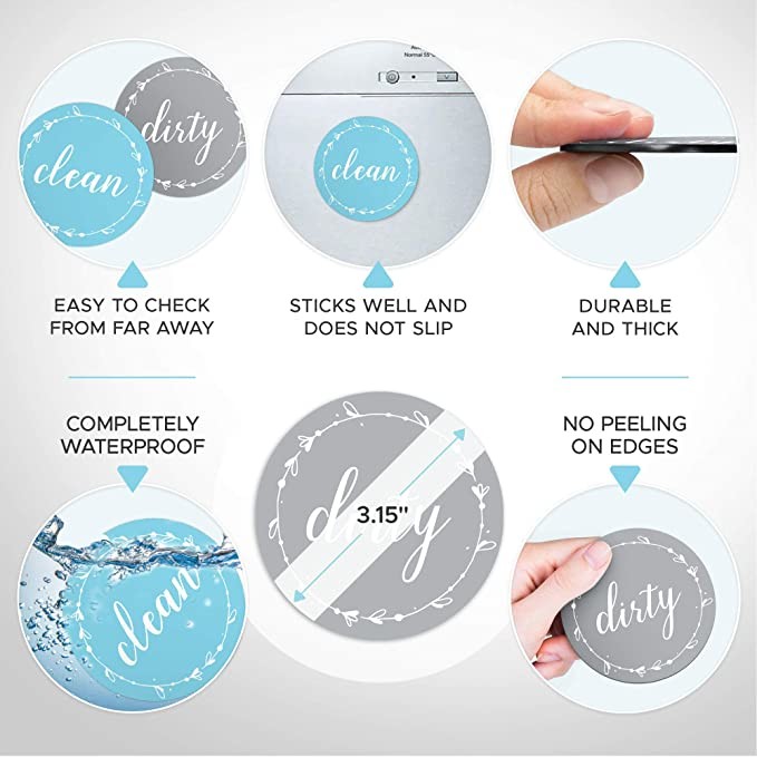 ROHS 3 Inch Small Round Dishwasher Clean Sign Magnets Reusable For Refrigerator