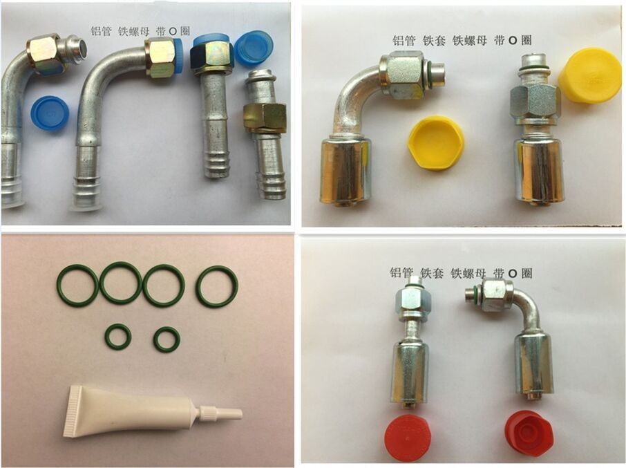 Female O-Ring fittings Aluminium joint with iron cap Connectors auto air conditioning hose ends ACO-ring female fittings