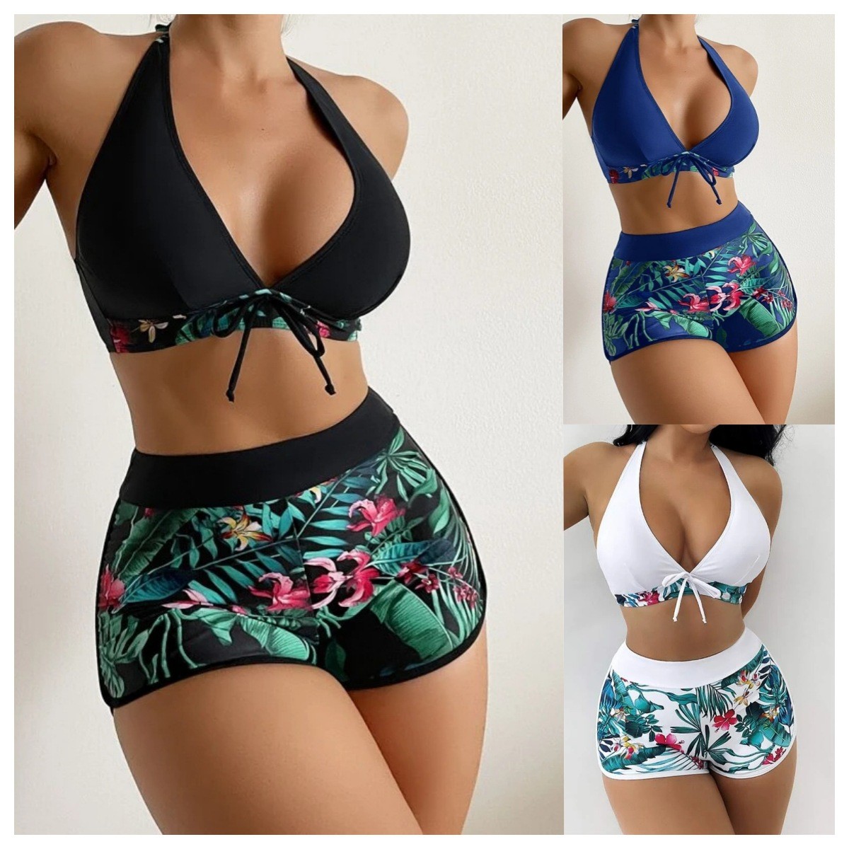 Two Pieces Swimming Suits Bikini Hot Women'S Bikini Swimwear UPF Protection High Waistiest