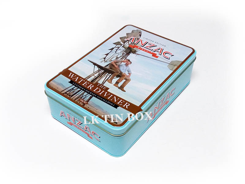 Hinged Lid Rectangular Tin Box 3D Emboss Anzac For Biscuit Storage Container