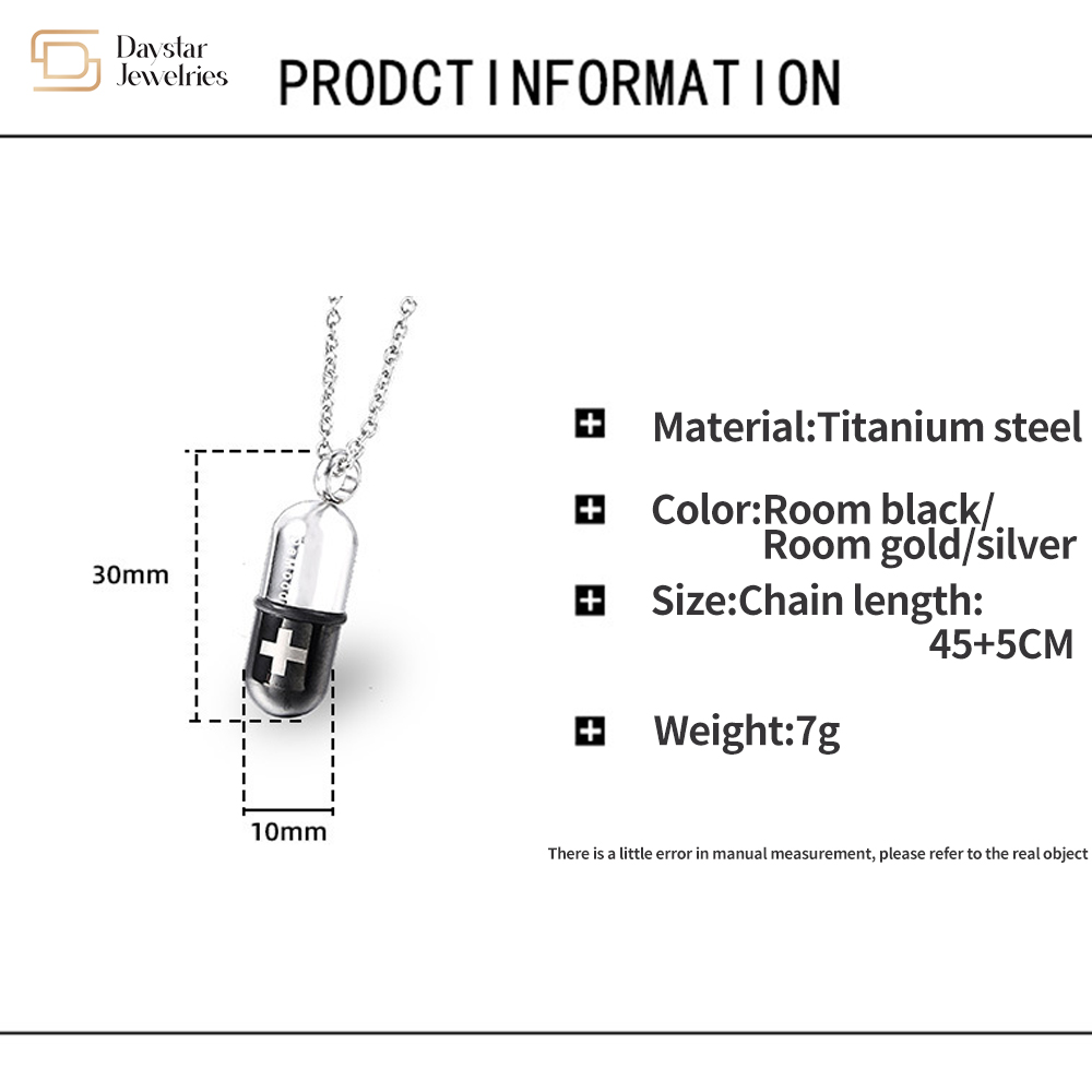 Pill Capsule Removable Perfume Bottle Titanium Stainless Steel Necklace Urn Pendant