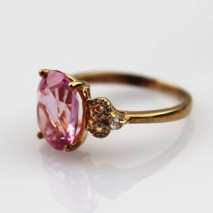 Rose Gold Plated 925 Silver Ring with 8mmx10mm Oval Pink Cubic Zircon(R245)