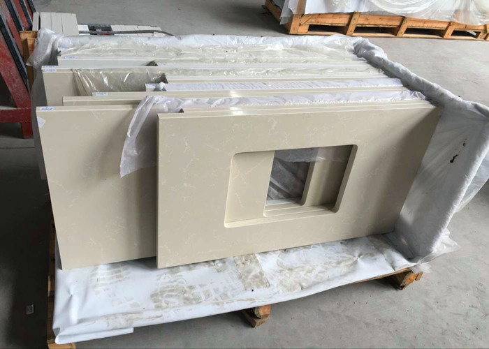 Botticino Beige Marble Bathroom Countertops Durable With Rectangle Sinks