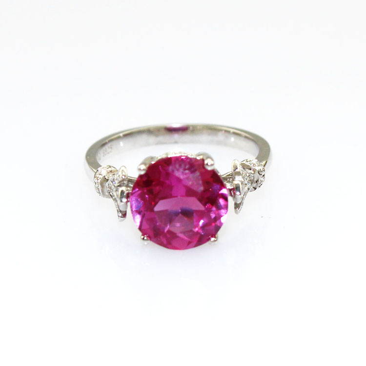 Fashion Jewelry 925 Silver 9mm Round Ruy Rhinestone Gemstone Ring (R103)