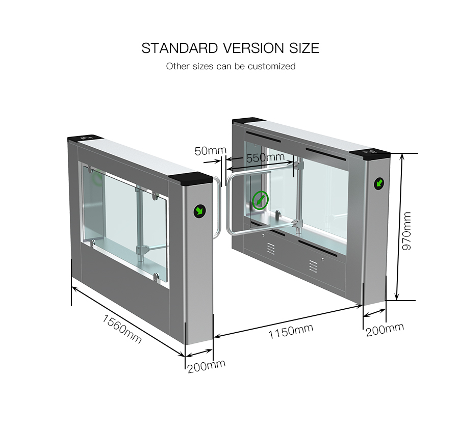 HCW IP44 Face Recognition Turnstile Swing Barrier Gate 300-500mm Arm length