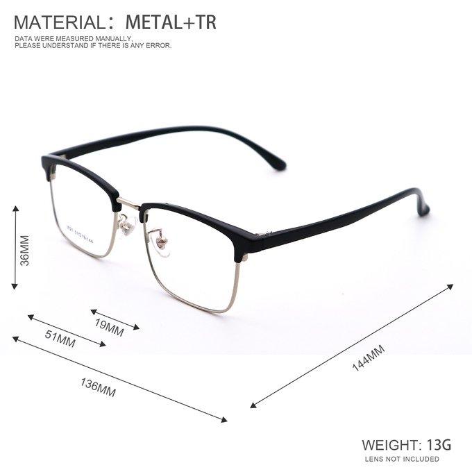 Modern Business Browline Glasses Metal Frame Perfectly Match All Face Shapes 3521