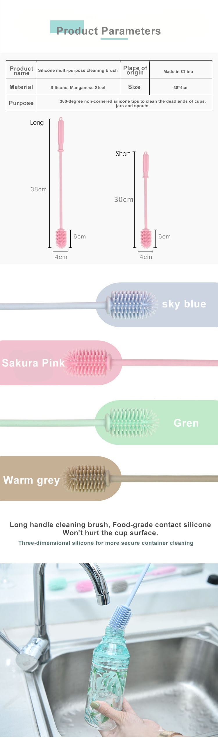 Bpa Free Multipurpose Silicone Dish Brush With Handle